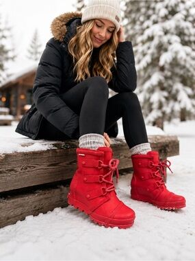 Sorel Women’s Red Waterproof Boots Size 6.5 Lace-Up Snow Boots